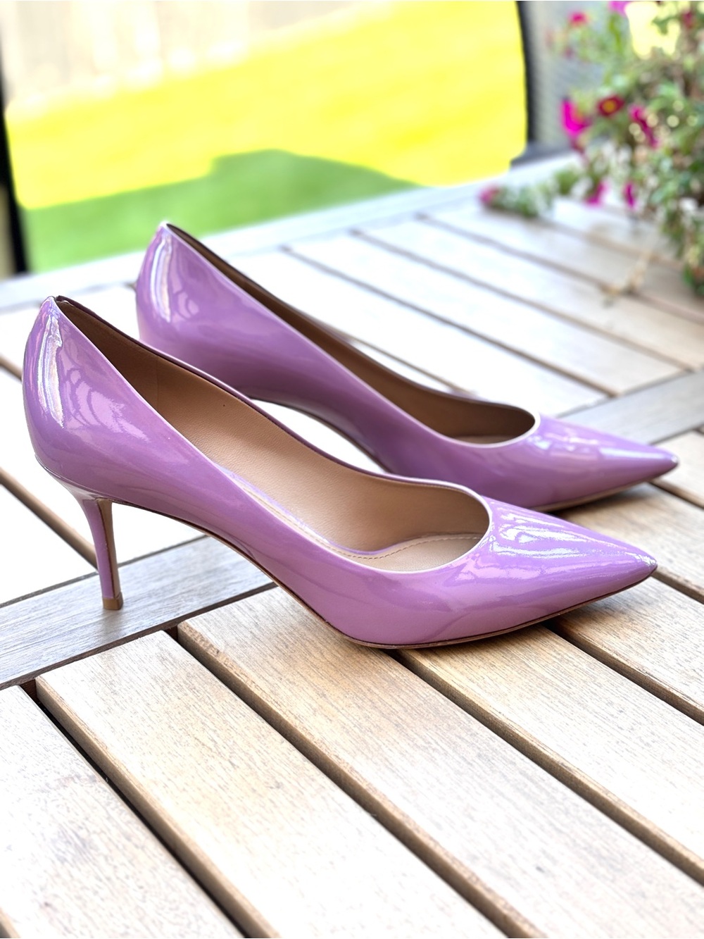 Salvatore Ferragamo Purple Patent Leather Heels